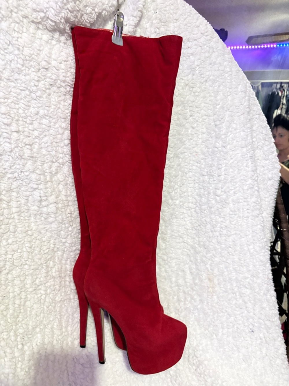 Women's Red Over-the-Knee Platform Stiletto Boots
